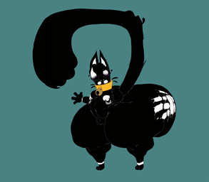 ambiguous_gender ankle_ring anthro bell bell_collar big_butt black_body bottom_heavy bracelet broken_horn butt butt_tattoo collar hand_print horn huge_butt hyper hyper_butt jewelry nipple_piercing nipple_ring nipples piercing ring_piercing shortstack spinning tattoo thick_thighs lumiink ink_(lumiink) demon domestic_cat felid feline felis mammal unknown_species animated hi_res
