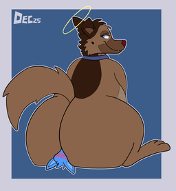 belly big_butt blue_eyes blush brown_body brown_fur butt duo facesitting feral fur halo jewelry looking_back male necklace red_nose sitting sitting_on_another december_dreams all_dogs_go_to_heaven don_bluth charlie_barkin canid canine mammal absurd_res hi_res
