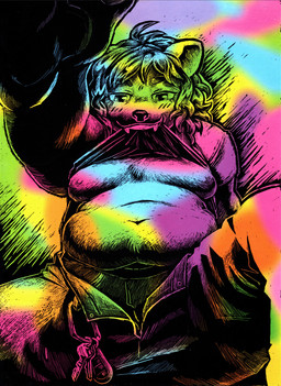 anthro bottomwear carabiner clothed clothing clothing_lift denim denim_bottomwear denim_clothing female jeans looking_at_viewer open_bottomwear open_clothing open_pants overweight pants rainbow rainbow_background reaching_towards_viewer scratchboard shirt shirt_in_mouth shirt_lift simple_background smile smirk solo topwear squishysheepie fisher_(animal) gulonine mammal mustelid musteline hi_res traditional_media_(artwork)