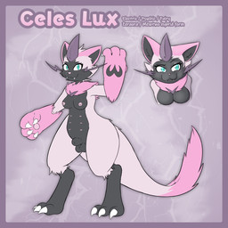 animal_genitalia anthro balls breasts claws digitigrade feral fluffy fluffy_tail genitals gynomorph intersex nipples sheath slightly_chubby slightly_chubby_gynomorph slightly_chubby_intersex solo tail teats thick_tail thick_thighs whiskers wide_hips kerilyn nintendo pokemon celes_nyx felid feline generation_1_pokemon generation_7_pokemon hybrid legendary_pokemon mammal mewtwo pokemon_(species) zeraora 2026 hi_res model_sheet