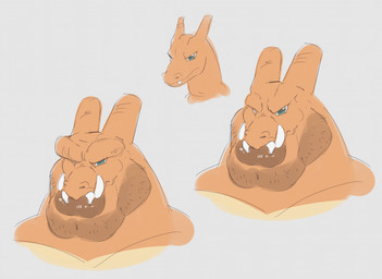 anthro beard beard_growth black_outline blue_eyes brute brute_fangs brute_lips brutification brutified countershading eyebrows facial_hair facial_hair_growth fangs grey_background horn lips male orange_body orange_eyebrows orange_face orange_horn orange_neck orange_nose outline pronounced_browridge sharp_teeth simple_background solo tan_body tan_countershading teeth thick_bottom_lip thick_lips transformation lotolotl mythology nintendo pokemon charizard dragon generation_1_pokemon mythological_creature mythological_scalie pokemon_(species) scalie 2025 bust_portrait digital_drawing_(artwork) digital_media_(artwork) hi_res portrait