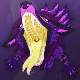 anthro bodily_fluids breasts feathers female forked_tongue fur glowing glowing_markings hair head_feathers inner_ear_fluff mane markings membrane_(anatomy) mouth_shot nude open_mouth orange_pupils paws pink_body pink_fur portal pupils purple_body purple_hair saliva saliva_string solo tail tail_feathers teeth throat tongue tuft uvula webbed_hands yellow_insides raivesper lady_kettuna_of_cuddlealot celestial_being hybrid unknown_species hi_res