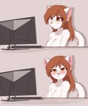 anthro blush breasts brown_hair computer electronics eyewear female fur glasses hair looking_at_viewer nude rectangular_glasses solo white_body white_fur fejess96 jessica_(fejess96) domestic_cat felid feline felis mammal 5:6 absurd_res hi_res reaction_image