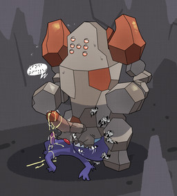 balls bite biting_another bodily_fluids cock_and_ball_torture cum cum_on_ground cum_on_partner cum_on_penis duo ejaculation erection genital_fluids genital_torture genitals hands-free humanoid_genitalia humanoid_penis male male/male penis penis_size_difference sharp_teeth size_difference sound_effects tea_bagging teeth text argon_vile nintendo pokemon generation_3_pokemon legendary_pokemon pokemon_(species) regirock sableye braille_text hi_res