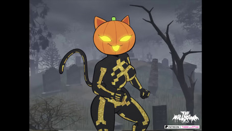 anthro big_breasts breasts cat_tail cemetery dancing female food fruit night plant pumpkin solo sound_warning thewilldpink epic_games fortnite spice_(fortnite) felid feline mammal 16:9 animated hi_res meme short_playtime sound webm widescreen