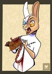 anthro gore male organ oryc scared solo stitch_(sewing) kwakapaint lagomorph leporid mammal patchwork_creature rabbit half-length_portrait hi_res portrait