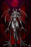 big_breasts blood blood_moon bodily_fluids breasts cleavage clothed clothing female horn moon navel not_furry solo standing wings osmar-shotgun demon humanoid 2016 2d_animation animated hi_res loop red_theme short_playtime