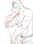 3:4 abs anthro clothed clothing demon domestic_cat erection erection_under_clothing felid feline felis grinding hi_res lifewonders male mammal masturbation muscular muscular_arms nipples open_mouth pecs pillow pillow_humping side_view sitri_(tas) solo tenting tokyo_afterschool_summoners yunu38