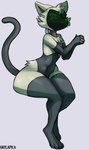 anthro black_body black_fur chest_tuft feline_ears femboy fur green_body green_fur grey_background machine male navel screen screen_face simple_background sitting solo tuft wire haylapick android domestic_cat felid feline felis mammal robot robot_anthro 2021 absurd_res hi_res