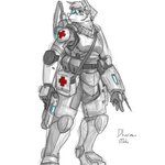 anthro armor dharman female gun handgun medic medical_instrument medical_syringe military pistol ranged_weapon science_fiction scientific_instrument soldier solo syringe warrior weapon acev canid canine mammal 1:1 absurd_res hi_res