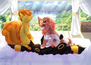 animal_genitalia animal_penis blush bodily_fluids canine_genitalia canine_penis cowgirl_position cum cum_inside facesitting female female/female female_penetrated feral feral_on_feral feral_penetrated feral_penetrating feral_penetrating_feral from_front_position genital_fluids genitals group group_sex hair knot male male/female male_penetrating male_penetrating_female on_bottom on_top penetration penis sex sitting_on_another threesome trio prizrak_(artist) nintendo pokemon ari_(wolfari) tappy_the_bwe eeveelution generation_1_pokemon generation_2_pokemon pokemon_(species) umbreon vulpix colored hi_res