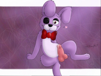 anthro anthrofied balls biped black_nose bodily_fluids bow_(feature) bow_tie cum cum_on_penis erection feral fluffy fur genital_fluids genitals heart_symbol looking_at_viewer male one_eye_closed paws penis pink_penis pose presenting purple_body purple_fur red_bow_tie red_eyes sitting smile solo spread_legs spreading kjponymlp five_nights_at_freddy's scottgames bonnie_(fnaf) hare lagomorph leporid mammal rabbit 2015