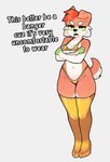 annoyed anthro bikini blush breast_squish breasts clothing crossed_arms curled_tail dialogue female floppy_ears food footwear gold_bikini gold_thigh_highs green_blush green_tongue hair high_heels legwear red_hair shoes simple_background skimpy_bikini solo squish swimwear tail text thigh_highs tongue two-piece_swimsuit bag_of_lewds teri_(bag_of_lewds) canid canine canis domestic_dog food_creature mammal full-length_portrait hi_res portrait