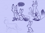 2016 4:3 ?! blue_and_white canid canine dialogue dipstick_tail disney domestic_cat duo english_text felid feline felis female feral feralized fox frown gloves_(marking) greyscale group judy_hopps lagomorph leg_markings leporid lying male mammal markings monochrome multicolored_tail nick_wilde orangeandbluecream predator/prey rabbit red_fox sitting size_difference sketch smile socks_(marking) speech_bubble tail tail_markings text true_fox zootopia