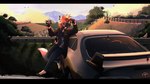 anthro black_bars car clothed clothing eyewear jacket leather leather_clothing leather_jacket leather_topwear male nature roadside solo sunglasses sunset topwear vehicle corginamedbruno toyota_supra canid canine canis coyote mammal absurd_res hi_res letterbox