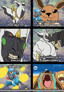 aaaaa ambiguous_gender anthro bodily_fluids crying curimeme dialogue feral green_sclera group humor male muscular muscular_male open_mouth red_eyes shitpost tears teeth text trio blitzdrachin conditional_dnp nintendo pokemon pokemon_mystery_dungeon spike_chunsoft arceus bidoof eevee generation_1_pokemon generation_4_pokemon legendary_pokemon pokemon_(species) riolu 2026 comic digital_drawing_(artwork) digital_media_(artwork) meme translated