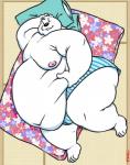 anthro bed belly belly_overhang big_belly boxers_(clothing) clothed clothing furniture love_handle male mattress obese obese_anthro obese_male overweight overweight_anthro overweight_male pillow simple_background solo topless underwear tkc2021 bear mammal polar_bear ursine hi_res