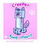 andromorph_(lore) blue_body blue_fur blue_hair canid canine creeper_(minecraft) dot_eyes english_text feral fox fur green_markings hair hi_res humor lol_comments luckfoxo33 male mammal markings microsoft minecraft mojang mouthless pink_background purple_body purple_fur quadruped simple_background solo text trans_(lore) trans_man_(lore) xbox_game_studios