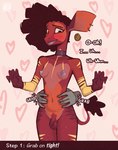 2024 anthro areye_(artist) areye_(fursona) asymmetrical_hair balls biped blush breasts collar dialogue disembodied_hand ear_piercing english_text erect_nipples flaccid floating_hands genitals giraffid gold_(metal) gold_jewelry gynomorph heart_symbol hi_res holidays intersex jewelry jewelry_only mammal multicolored_body nipples nonbinary_(lore) nude okapi onomatopoeia penis piercing solo sound_effects text valentine's_day
