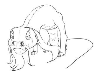 ambiguous_gender hair looking_at_viewer nude scales simple_background solo unsigned white_background feretta mythology tumblr dragon mythological_creature mythological_scalie scalie black_and_white digital_media_(artwork) monochrome