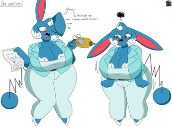 4_fingers after_transformation angry anthro big_breasts big_butt blue_body blue_fur bottomwear breasts butt cleavage clothed clothing crossgender dialogue duo eyelashes eyewear female fingers floppy_ears footwear freckles fully_clothed fur gender_transformation glasses hair handbag happy high_heels holding_object huge_breasts huge_butt implied_transformation lips lipstick long_ears long_eyelashes makeup mature_female mtf_transformation obese obese_anthro obese_female one_eye_closed overweight overweight_anthro overweight_female pants permanent_transformation pose pouting red_lipstick shirt shoes short_hair simple_background smile stuck tail text thick_lips topwear transformation transformation_through_technology twinning white_hair wide_hips wink dezzy_draws nintendo pokemon generation_2_pokemon marill pokemon_(species) 2022 absurd_res digital_media_(artwork) english_text hi_res