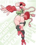 action_pose anthro beak beakbig_butt beret bodily_fluids braided_hair breasts butt butt_focus clothed clothing cosplay exposed_butt exposed_thighs eyebrows feathers feet female fingerless_gloves gloves green_clothing hair handwear hat headgear headwear leotard looking_at_viewer looking_back non-mammal_breasts open_beak open_mouth pink_body pink_feathers pink_hair pose rear_view solo squish sweat sweatdrop sweaty_butt tail tail_feathers talons text thick_eyebrows thick_thighs thigh_squish tied_hair toes winged_arms wings yellow_eyes doodledox capcom street_fighter aza_(doodledox) cammy_white avian bird passerine 2025 artist_name colored digital_media_(artwork) english_description english_text full-length_portrait hi_res portrait shaded signature