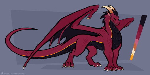 ambiguous_gender claws digitigrade feral finger_claws horn long_tail looking_at_viewer membrane_(anatomy) membranous_wings quadruped red_body red_scales scales smile snout solo tail toe_claws wing_claws wings darkdraconica mythology dragon mythological_creature mythological_scalie scalie hi_res female_(lore)