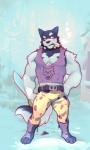 animal_print anthro biceps cheetah_print clothed clothing male muscular muscular_anthro muscular_male pecs shirt simple_background solo tank_top topwear null-ghost undertale undertale_(series) doggo_(undertale) canid canine canis domestic_dog mammal 2017