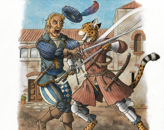 5_fingers anthro armor ballbusting beard belt blonde_hair blue_eyes blue_sky boots bottomwear buckle building city clothed clothing cock_and_ball_torture cuisse dagger day detailed_background digitigrade duo facial_hair fight fingers footwear fur gambeson gauntlets genital_torture gloves hair handwear holding_melee_weapon holding_object holding_sword holding_weapon jacket looking_forward male markings melee_weapon motion_lines mustache open_mouth orange_body orange_eyes orange_fur outside pants poleyn scabbard schynbalds shirt shoes sky spots spotted_body spotted_fur spotted_markings spotted_tail straps striped_markings striped_tail stripes sword tail tail_markings teeth tongue topwear weapon 0laffson enorach_(0laffson) cheetah felid feline human mammal 2020 dated digital_media_(artwork) hi_res painting_(artwork) signature traditional_media_(artwork) watercolor_(artwork)