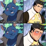 anthro blush duo embarrassed humor male male/male stubble suggestive_look text lisuchi for_the_better_right? lifewonders tokyo_afterschool_summoners nyarlathotep_(tas) zabaniyya_(tas) angel human hyena mammal 1:1 comic english_text hi_res meme