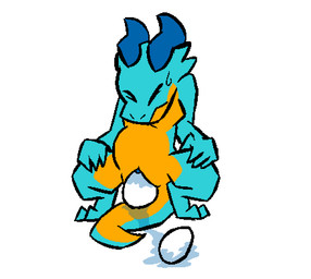anthro black_sclera blue_horn bodily_fluids egg female genital_fluids genitals horn oviposition pregnant pregnant_female solo tail tapering_tail teal_body teal_scales vaginal_fluids vulva yellow_underbelly gravel_pit_(artist) pebble_(gravel_pit) kobold scalie