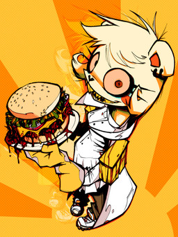 anthro black_nose bottomwear burger cheese clothing coat collared_jacket collared_shirt dairy_products ear_piercing ear_ring eyelashes female food footwear fur gloves gore hair handwear heart_nose heart_symbol orange_background pants piercing pink_sclera plate red_eyes ring_piercing sesame_seed_bun sesame_seeds sharp_teeth shirt shoes simple_background smile smiling_at_viewer sneakers solo tall tall_female teeth tiled_background topwear white_body white_clothing white_coat white_fur white_topwear yellow_background yellow_clothing yellow_gloves yellow_handwear yellow_teeth mcsweezy happy_tree_friends jocelyn_(mcsweezy) bear mammal ursine 2025 absurd_res digital_drawing_(artwork) digital_media_(artwork) hi_res