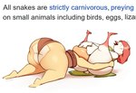 anthro beak bent_over big_butt blush bottomless butt clothed clothing cunnilingus deep_cunnilingus duo female female/female hair hand_on_head hand_on_leg hand_on_thigh huge_butt huge_thighs interspecies kneeling on_ground open_beak open_mouth oral red_hair sex sitting text thick_thighs vaginal white_body yellow_body kkoart paz_(kkoart) unnamed_snake_(kkoart) avian bird columbid dove reptile scalie snake 2021 digital_media_(artwork) english_text