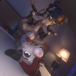 anthro bed bedroom bedroom_eyes big_penis blue_body blue_fur breasts clothing collar duo female fur furniture genital_piercing genitals huge_penis hyper hyper_genitalia hyper_penis intersex intersex/male laces lamp legwear male narrowed_eyes nipple_piercing nipples orange_body orange_fur penis penis_piercing piercing seductive sleeves thigh_highs macu031 epic_games fortnite kalnoa_(possum_chan) meow_skulls american_opossum calico_cat domestic_cat felid feline felis mammal marsupial virginia_opossum 1:1 3d_(artwork) digital_media_(artwork) hi_res