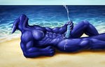 abs anthro beach biceps blue_body blue_horn blue_penis blue_scales blue_tail bodily_fluids claws cum cum_on_arm cum_on_belly cum_on_body cum_on_chest cum_on_hand cum_on_leg cum_on_own_arm cum_on_own_belly cum_on_own_chest cum_on_own_hand cum_on_own_leg cum_on_own_penis cum_on_penis cum_on_self cumshot ejaculation erection fist genital_fluids genitals glans glistening glistening_body half-closed_eyes horn humanoid_genitalia humanoid_penis knee_pulled_up light looking_pleasured lying male male_anthro masturbation multicolored_body multicolored_scales muscular muscular_anthro muscular_male narrowed_eyes nude nude_anthro nude_male on_back open_mouth orgasm orgasm_face outside outside_masturbation pecs penis public public_masturbation public_nudity quads sand scales sea shadow solo spikes spikes_(anatomy) sunlight tail teeth two_tone_body two_tone_scales water wave white_claws white_sclera yellow_eyes blehyr mythology virlym_(blehyr) dragon mythological_creature mythological_scalie scalie 2022 colored digital_media_(artwork) digital_painting_(artwork) english_description hi_res lighting signature