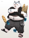 anthro belly bottomwear bread clothing eyes_closed food fur grey_body grey_fur group heart_symbol humanoid_hands kemono male navel overweight overweight_male pants shirt simple_background topwear white_background white_body white_fur nikiciy valkia_(nikiciy) canid canine canis ghost mammal spirit vampire wolf 2021 3:4 hi_res