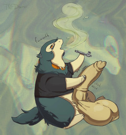 3_fingers 3_toes abstract_background anthro arm_tuft balls big_balls big_penis black_clothing black_shirt black_t-shirt black_topwear bloodshot_eyes bodily_fluids clothed clothing crack_pipe drugs ear_piercing ear_ring eye_bags eyelashes eyewear feet fingers fur genital_fluids genitals glasses huge_balls huge_penis humanoid_genitalia humanoid_penis hybrid_genitalia hybrid_penis hyper hyper_balls hyper_genitalia hyper_penis jagged_mouth leg_tuft male masturbation medial_ring medial_ringed_humanoid_penis medial_ringed_hybrid_penis onomatopoeia open_mouth orange_spots overweight overweight_anthro overweight_male pantsless paws penile penile_masturbation penis piercing precum ring ring_piercing shirt silver_ear_ring silver_ring sitting smoking solo sound_effects spots stroking_penis t-shirt tail tail_tuft tan_balls tan_body tan_fur tan_penis teal_body teal_fur teal_tail text toes topwear tuft wearing_glasses tnfdarent nintendo pokemon generation_2_pokemon pokemon_(species) typhlosion 2026 artist_name digital_drawing_(artwork) digital_media_(artwork) english_text hi_res watermark