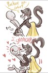 anthro black_body black_fur blush bottomwear clothed clothing duo female flat_chested freckles fur hug kissing male male/female male_human pie_cut_eyes skirt tail toony topless nini_(artist) anonymous_character domestic_cat felid feline felis human mammal letterbox