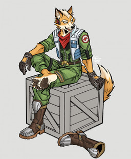5_fingers 5_toes anthro belt bent_legs biped boots bottomwear box claws clothed clothed_anthro clothed_male clothing container crate dipstick_ears dipstick_tail discarded_clothing discarded_footwear ear_markings eyebrows feet fingers fluffy fluffy_tail footwear front_view fully_clothed fully_clothed_anthro fully_clothed_male fur gloves grey_background hair handwear headgear hindpaw humanoid_feet humanoid_hands humanoid_heel kerchief long_tail looking_back male male_anthro markings multicolored_body multicolored_ears multicolored_fur neckerchief neckwear on_box one_boot_on one_shoe_on open_clothing open_mouth open_smile open_topwear pants pawpads paws plantigrade plantigrade_pawpads pose shirt shoes simple_background sitting sitting_on_box smile snout soles solo straight_arms tail tail_markings teeth three-quarter_view toe_claws toes topwear tuft hell_oart nintendo star_fox fox_mccloud canid canine fox mammal 2026 full-length_portrait hi_res portrait signature