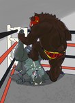 anthro barefoot bodily_fluids claws cum cum_in_mouth cum_inside cum_on_chest cum_on_face cum_on_own_face cum_on_self defeated dominant dominant_male duo feet fighting_ring foot_fetish foot_grab foot_on_arm foot_on_crotch foot_on_penis foot_play footjob forced genital_fluids genitals male male/male mask muscular muscular_male open_mouth pawpads penile penis pinned questionable_consent sex shoulder_stand sports_mask sportswear submissive submissive_male toe_claws upside_down wrestling wrestling_mask roarwolf bear canid canine canis mammal wolf hi_res