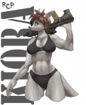 anthro assault_rifle aug_a3 black_nose bra breasts brown_eyes brown_hair clothed clothing female fur grey_body grey_fur gun hair looking_at_viewer panties ranged_weapon rifle simple_background solo steyr_aug underwear weapon white_background robaato third-party_edit steyr_arms kangaroo macropod mammal marsupial 2010