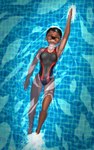 anthro black_clothing black_swimwear breasts brown_body brown_fur clothing collarbone eyebrows eyelashes eyes_closed female fur hooves one-piece_swimsuit small_breasts solo swimming swimming_cap swimming_pool swimwear water mykegreywolf deer mammal 2024 5:8 absurd_res hi_res