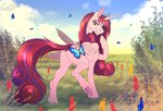 field flower hooves horn plant reward shy sky smile solo wings sunny_way friendship_is_magic hasbro my_little_pony mythology princess_cadance_(mlp) arthropod butterfly equid equine horse insect lepidopteran mammal mythological_creature mythological_equine pony unicorn winged_unicorn digital_media_(artwork) hi_res