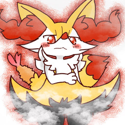 :< ambiguous_anthro ambiguous_gender anthro biped blush closed_frown dipstick_tail food front_view frown hand_on_belly looking_at_viewer low-angle_view markings mouth_closed object_in_tail shrimp_(food) snout solo standing steam tail tail_markings annyui0611 nintendo pokemon braixen canid generation_6_pokemon mammal pokemon_(species) 1:1 2022 digital_drawing_(artwork) digital_media_(artwork) hi_res japanese_description portrait three-quarter_portrait translated_description
