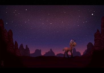 accessory blonde_hair canyon clothing desert feathers female feral hair headband kerchief night outside scenery solo standing star sunset young young_feral vardastouch friendship_is_magic hasbro my_little_pony little_strongheart_(mlp) american_bison bison bovid bovine mammal 2013 absurd_res hi_res