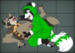 anal anthro bodily_fluids brown_body brown_fur claws clothing cum duo facial_markings fangs feet foot_fetish foot_lick foot_play fur genital_fluids genitals green_body green_fur head_markings licking male male/male markings pawpads penis sex teeth toe_claws tongue jackbaphomet guardians_of_the_galaxy marvel rocket_raccoon ronin_(character) mammal procyonid raccoon absurd_res hi_res