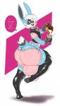 absurd_res anthro big_bulge big_butt boosterpang bulge butt clothing collar compression_artifacts english_text girly hi_res huge_bulge huge_butt hyper hyper_butt lagomorph latex leporid looking_at_viewer male mammal rabbit smile solo text thick_thighs tight_clothing underwear
