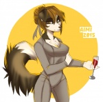 alcohol anthro beverage bodysuit breasts brown_eyes brown_hair chest_tuft cleavage clothed clothing female food fur hair hair_bun looking_at_viewer skinsuit solo tight_clothing tuft wine aimi annabelle_chambers border_collie canid canine canis collie domestic_dog herding_dog mammal pastoral_dog sheepdog 2015 digital_media_(artwork) shaded