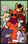 ambiguous_gender anthro black_sclera countershading female female_symbol gender_symbol group male simple_background symbol doggasaurio aphra_scarlett_hellsing dogga boa_(snake) boa_constrictor boinae canid canine canis felid feline fennec_fox fox mammal reptile scalie snake true_fox wolf