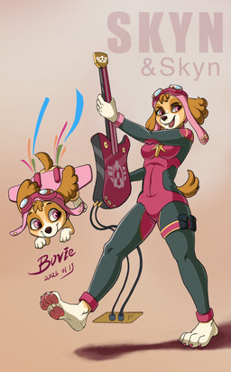 clothing feet female footwear fur male male/female music smile solo white_body white_fur bovie paw_patrol skye_(paw_patrol) canid canine humanoid mammal absurd_res hi_res